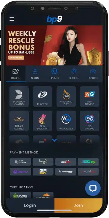 BP9 Casino App Interface